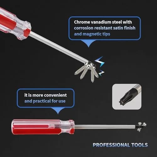 Antrader Perforated Manual T10 3mm Torx Tamper Proof Security Screwdriver | Magnetic, Chrome Vanadium Steel, Red Handle thumbnail 5