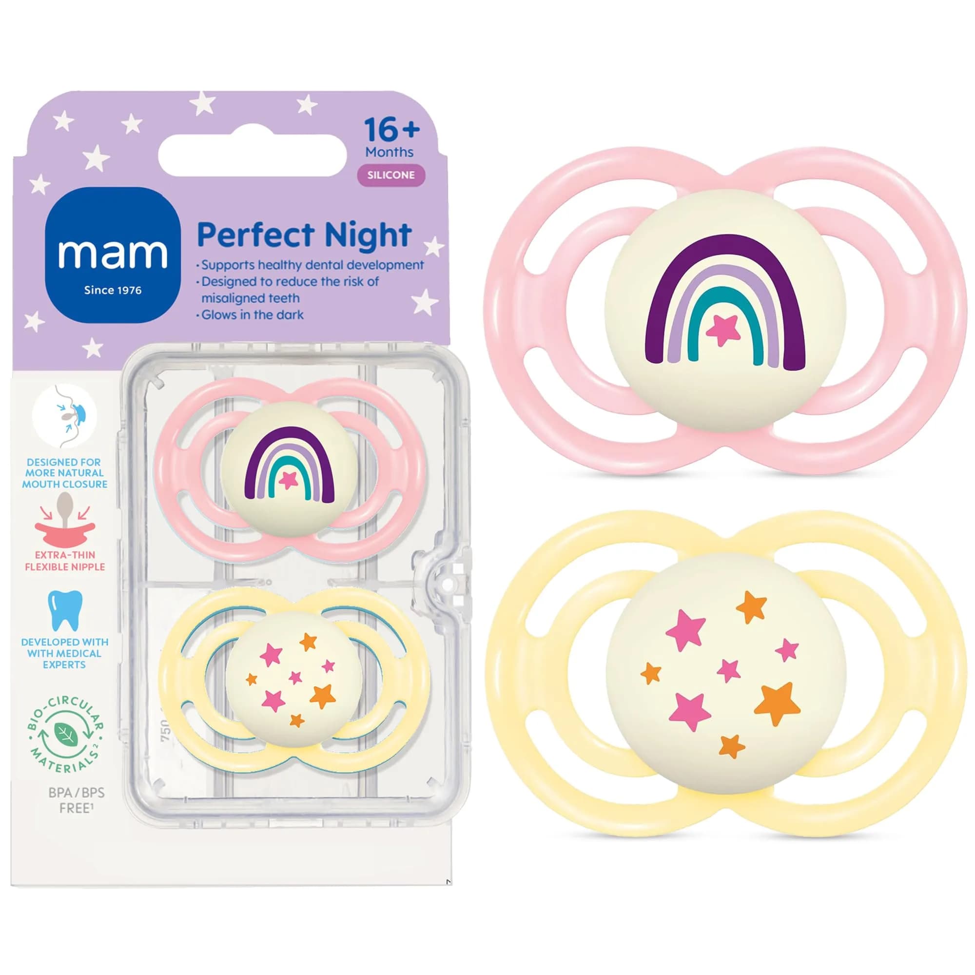 MAM Perfect Baby Premium Pacifier 16+ Months, Extra Thin Nipple, 2 Count | Developed with Orthodontists & Pediatric Dentists - main product image