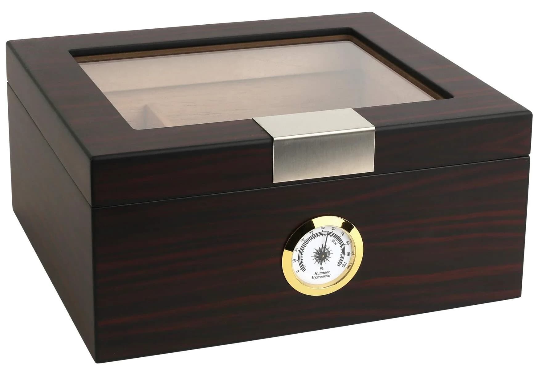 Mantello Cigars Premium Cigar Humidor for 25-50 Cigars - Walnut-Analog Glass Top Cedar Lined Box | Holds 25-50 Cigars — Walnut-analog