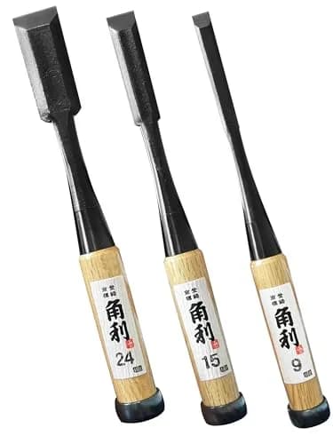 KAKURI Japanese Wood Chisel Set 3 Piece 9mm, 15mm, 24mm | Sharp Carbon Steel Blades for Woodworking thumbnail 1