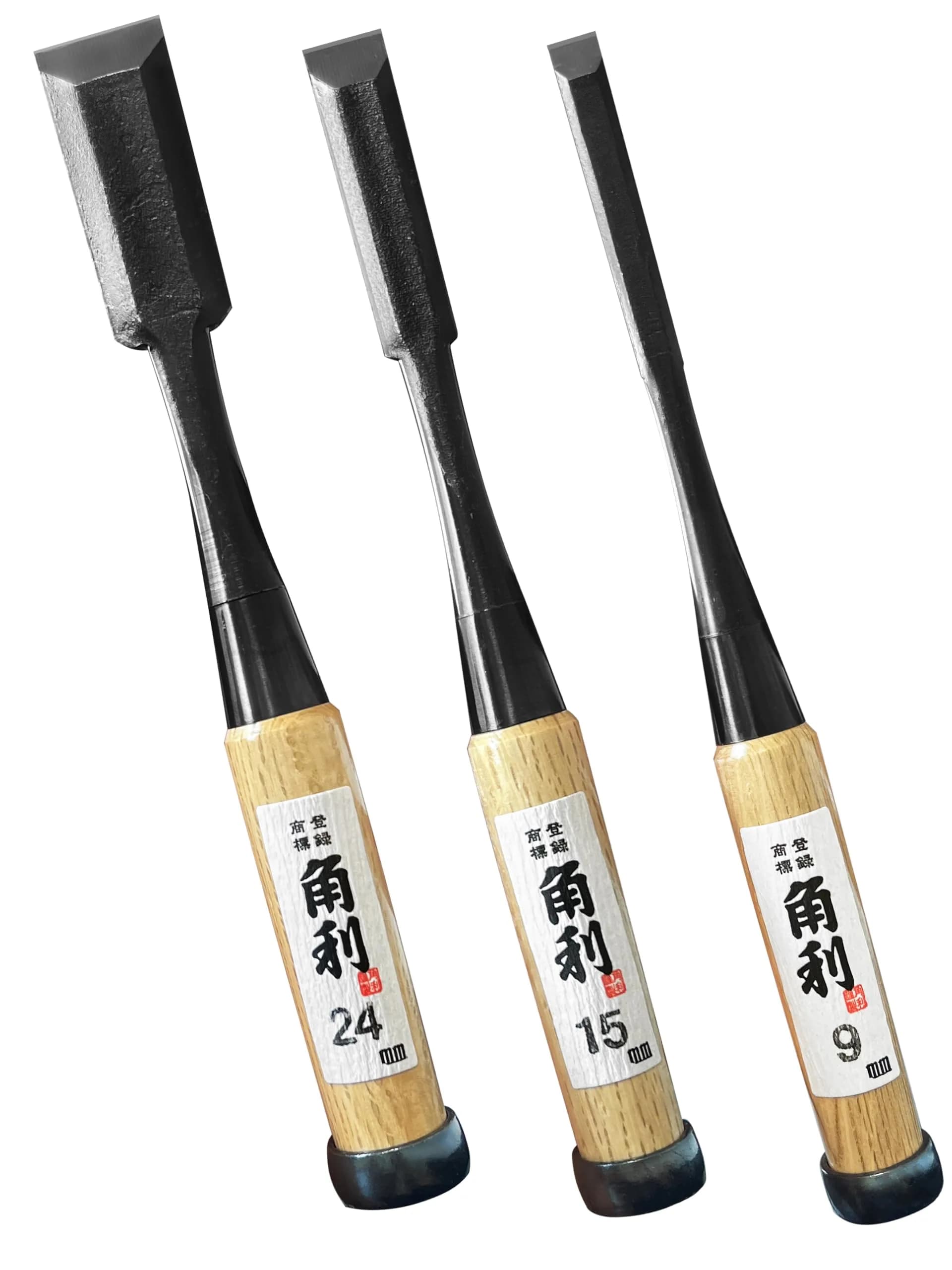 KAKURI Japanese Wood Chisel Set 3 Piece 9mm, 15mm, 24mm | Sharp Carbon Steel Blades for Woodworking - main product image