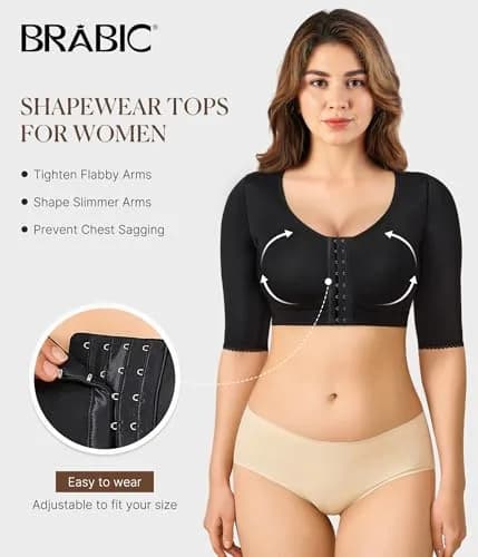 BRABIC Arm Compression Shaper Top for Women Post Surgery Front Closure Bra Tank Top Shapewear Black L | Slims Arms & Back thumbnail 2