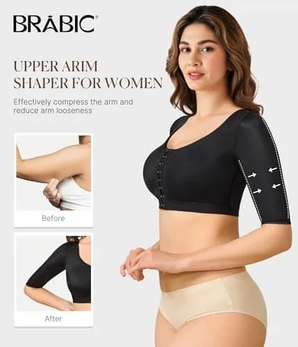 BRABIC Arm Compression Shaper Top for Women Post Surgery Front Closure Bra Tank Top Shapewear Black L | Slims Arms & Back thumbnail 3