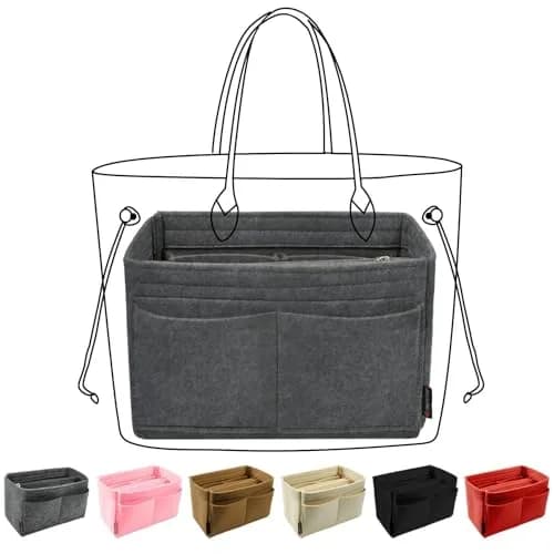 OMYSTYLE Grey Felt Tote Bag Organizer Insert with 13 Pockets | Medium Size 24.4cm x 12.9cm x 15cm thumbnail 1
