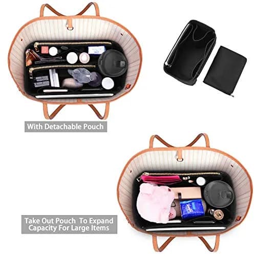 ZTUJO Large Felt Purse Organizer for Handbags & Totes | 8-Pocket, Removable Middle, Fits Speedy & Neverfull (Black) thumbnail 4