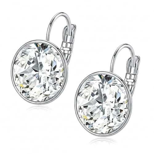 MDFUN Bella Crystal Drop Earrings Round for Women | 12mm (0.47 inch) White Crystals thumbnail 1