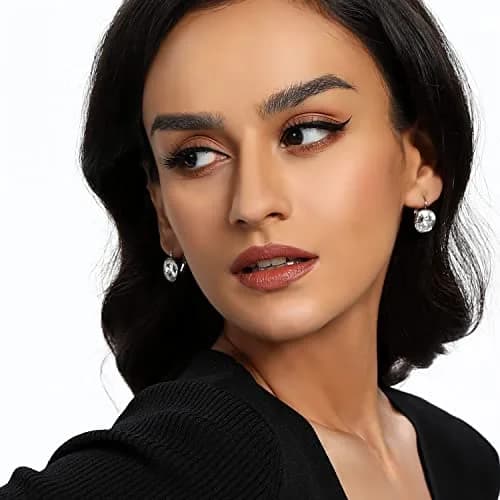 MDFUN Bella Crystal Drop Earrings Round for Women | 12mm (0.47 inch) White Crystals thumbnail 5