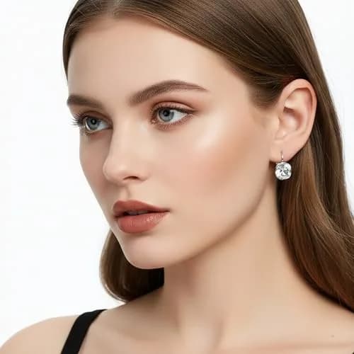 MDFUN Bella Crystal Drop Earrings Round for Women | 12mm (0.47 inch) White Crystals thumbnail 6