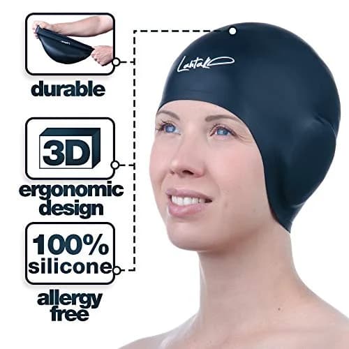Lahtak 3D Swim Cap with Ear Protection | Silicone Swim Cap for Adults & Teens thumbnail 4