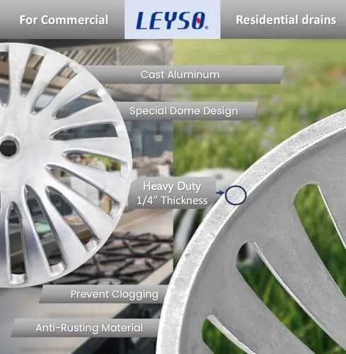 Leyso Heavy Duty Aluminum Dome Floor Drain Cover and Drain Strainer 5-1/4" | Durable Outdoor Drain Cover for Restaurant & Home thumbnail 3