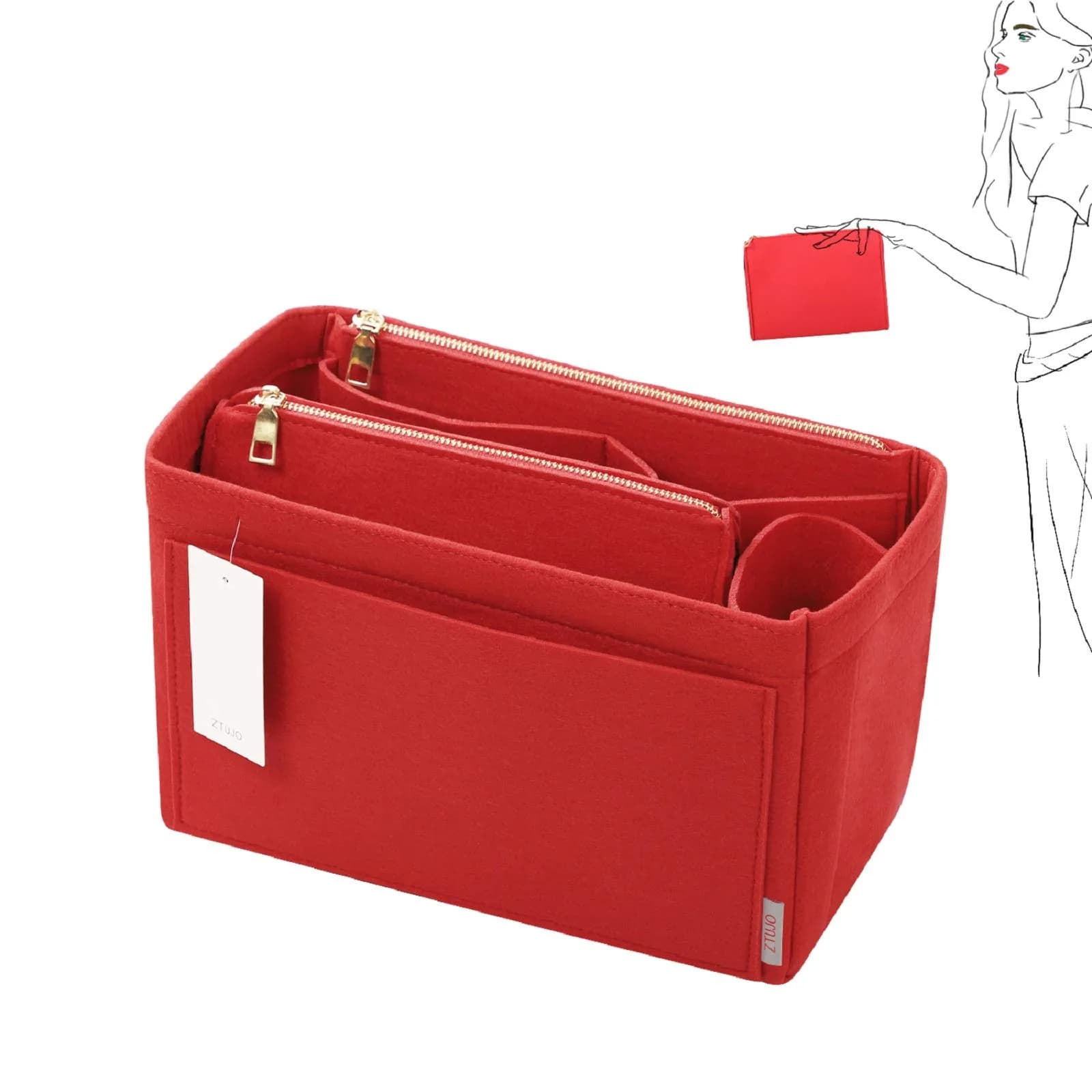 ZTUJO Purse Organizer Felt Bag Insert for Speedy, Neverfull, Graceful | 5 Sizes, Red - main product image