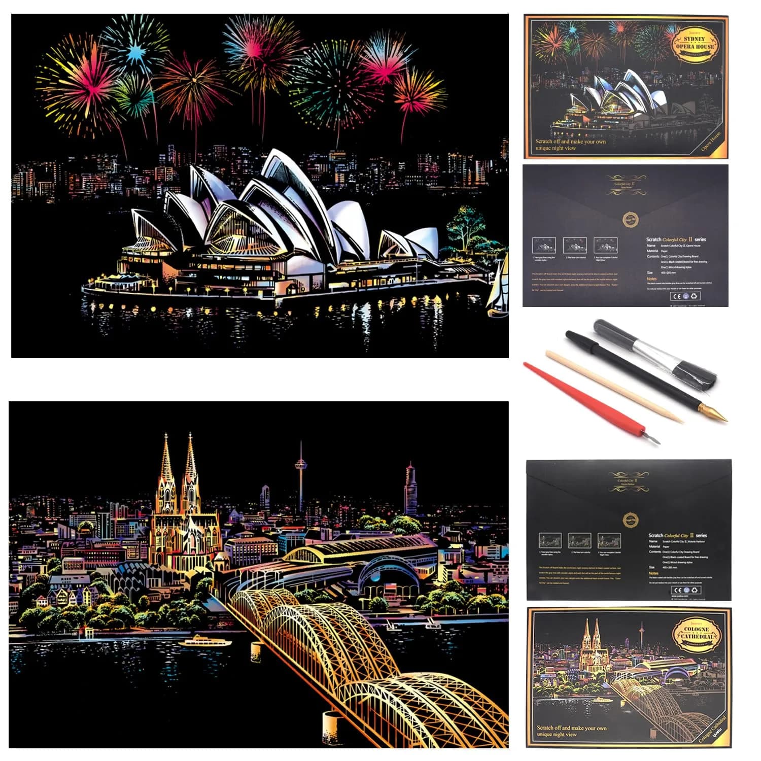 BOTEEN Scratch Rainbow Painting Art Paper Amusement Park 40.5cm x 28.5cm (16''x11'') | Creative DIY Gifts & Arts Craft Kits — Sydney Opera House