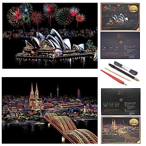 Boteen Scratch Rainbow Painting Art Paper Set with 4 Tools | 40.5cm x 28.5cm (16''x11'') thumbnail 1