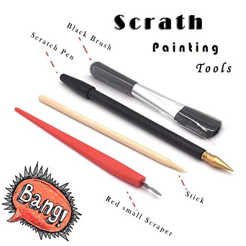 Boteen Scratch Rainbow Painting Art Paper Set with 4 Tools | 40.5cm x 28.5cm (16''x11'') thumbnail 7