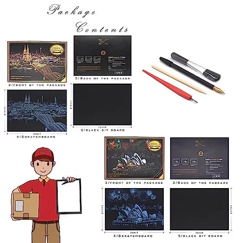 Boteen Scratch Rainbow Painting Art Paper Set with 4 Tools | 40.5cm x 28.5cm (16''x11'') thumbnail 2