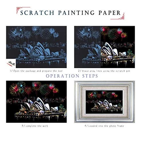 Boteen Scratch Rainbow Painting Art Paper Set with 4 Tools | 40.5cm x 28.5cm (16''x11'') thumbnail 3