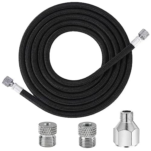 JOYABEST 6ft (1.8m) Braided Airbrush Hose Kit with 3 Adapters | Universal 1/8" BSP Connections & NPT/Badger/Paasche Conversion thumbnail 1