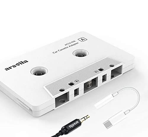 arsvita Car Audio aux Cassette Adapter and Type C to 3.5mm Aux Jack, Compatible for Google, Samsung, Xiaomi, Huawei Devices - White | Vintage Car Music Accessory thumbnail 1