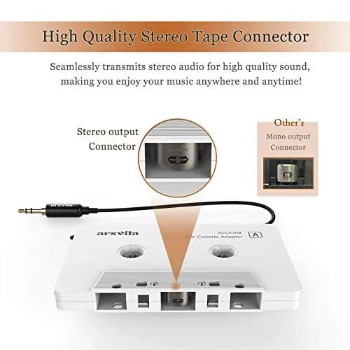 arsvita Car Audio aux Cassette Adapter and Type C to 3.5mm Aux Jack, Compatible for Google, Samsung, Xiaomi, Huawei Devices - White | Vintage Car Music Accessory thumbnail 5