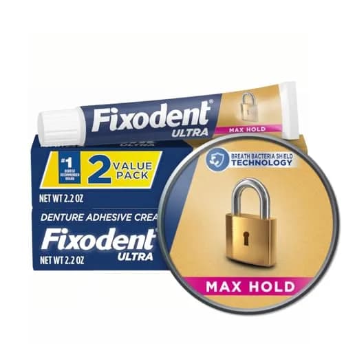 Fixodent Ultra Max Hold Denture Adhesive Cream 2.2 oz (62.4g) | Strongest Hold for Full & Partial Dentures thumbnail 1