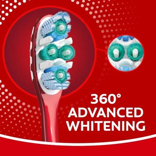 Colgate 360 Advanced Whitening Toothbrush Medium Bristles 2-Pack | Whitens Teeth & Cleans Whole Mouth thumbnail 3