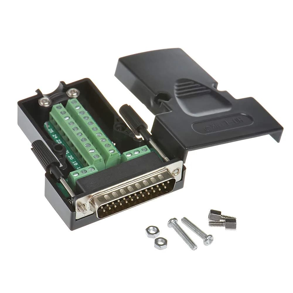 ANMBEST DB25 Solderless RS232 Serial to 25 Pin Terminal Female Adapter with Case and Hardware — Male