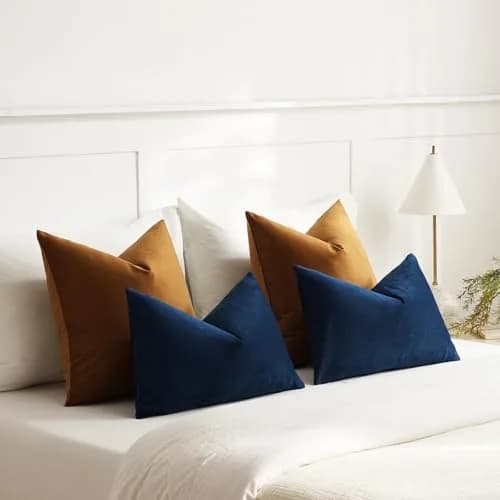 DEZENE Lumbar Pillow Covers 12x20 in Midnight Blue | Velvet Rectangular Decor for Sofa & Bed thumbnail 4