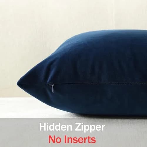 DEZENE Lumbar Pillow Covers 12x20 in Midnight Blue | Velvet Rectangular Decor for Sofa & Bed thumbnail 3