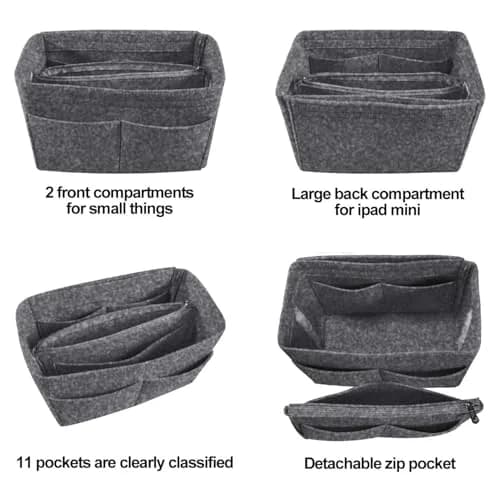 OMYSTYLE Grey Large Felt Tote Bag Organizer Insert with 13 Pockets | Lightweight & Sturdy thumbnail 5