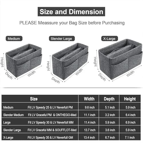 OMYSTYLE Grey Large Felt Tote Bag Organizer Insert with 13 Pockets | Lightweight & Sturdy thumbnail 2
