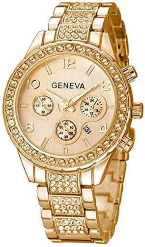 FANMIS Unisex Luxury Pave Floating Crystal Diamonds Calendar Quartz Watch 38mm Rose Gold | Elegant Stainless Steel Bracelet thumbnail 1