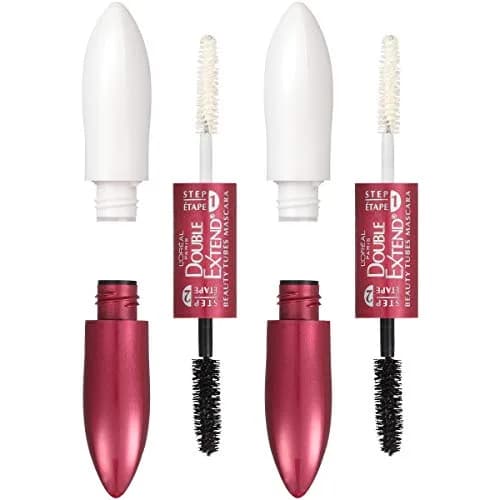 L'Oreal Paris Double Extend Tubing Mascara Black Pack of 2 | Lengthening 2 Step Mascara with Smudgeproof Finish thumbnail 1