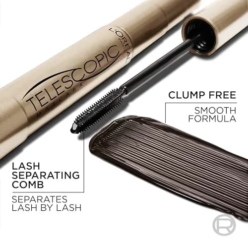 L'Oreal Paris Original Telescopic Mascara, Washable Blackest Black, 0.27 Fl Oz (0.54 Fl Oz Total) | Separates Lashes for Intense Length thumbnail 4