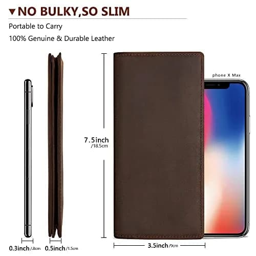 Kattee Men's Vintage Genuine Leather Long Wallet Dark Brown | Functional Design with 17 Pockets thumbnail 5