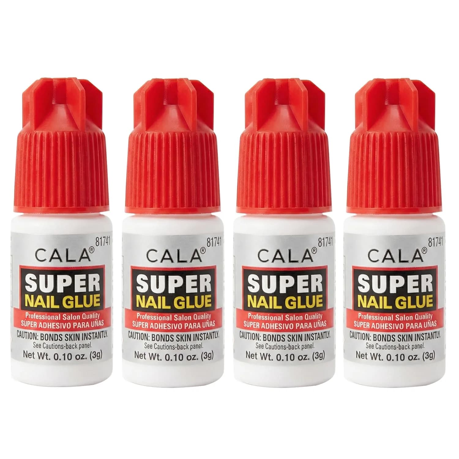 CALA Super Nail Glue Professional Quick Dry Adhesive 4 x 0.10 Fl Oz (0.4 Fl Oz Total) | Salon Quality Strong Hold for Natural Nail Repair