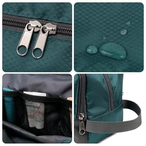 WANDF Travel Toiletry Bag for Men, Small Dopp Kit with 3 Compartments & 5 Pockets, 23cm (9.5" L) | Water-Resistant Polyester thumbnail 2