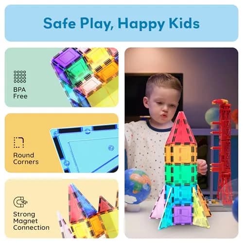 PicassoTiles Magnetic Building Block Rocket Booster Set 32 Pieces | STEM Educational Toy for Kids thumbnail 6