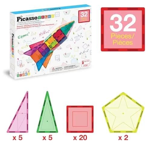 PicassoTiles Magnetic Building Block Rocket Booster Set 32 Pieces | STEM Educational Toy for Kids thumbnail 3