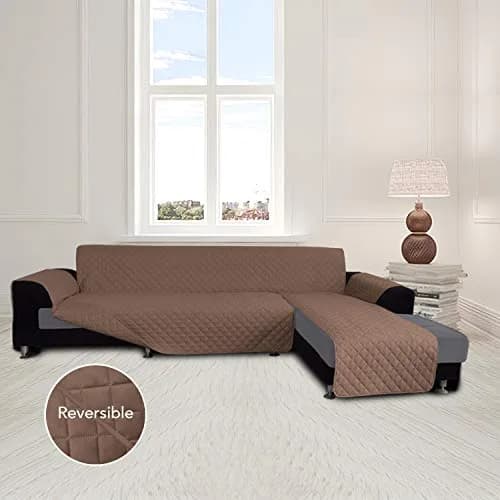 Easy-Going Reversible L-Shape Sectional Couch Cover, Large, Brown/Brown | Protects & Refreshes Your Sofa thumbnail 2