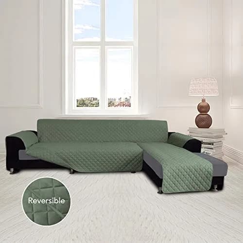 Easy-Going Reversible L-Shape Sectional Couch Cover, Small, Greyish Green | Water-Resistant & Pet-Proof thumbnail 2