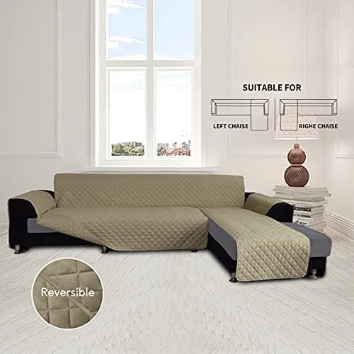 Easy-Going Reversible L-Shape Sectional Couch Cover, Large, Beige/Beige | Water-Resistant, Pet & Kids Friendly thumbnail 2