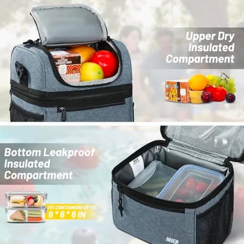 MIER Insulated Lunch Box Bag Dual Compartment 10L (0.35 cu ft) | Keeps Food Hot & Cold for Hours thumbnail 4
