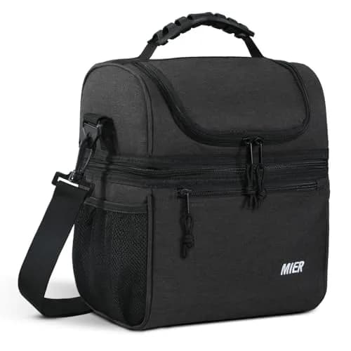 MIER Insulated Lunch Box Bag Dual Compartment Dark Grey | Keeps Hot & Cold Foods Separate thumbnail 1