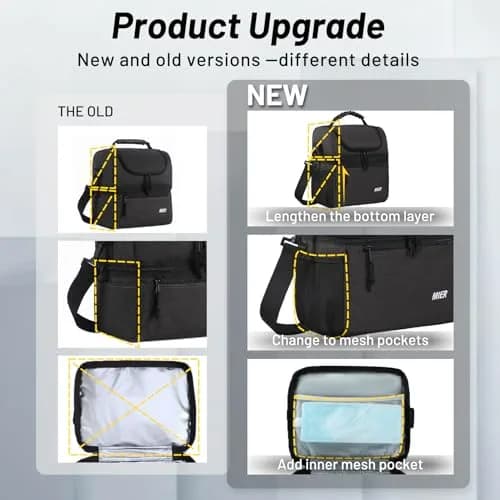 MIER Insulated Lunch Box Bag Dual Compartment Dark Grey | Keeps Hot & Cold Foods Separate thumbnail 6