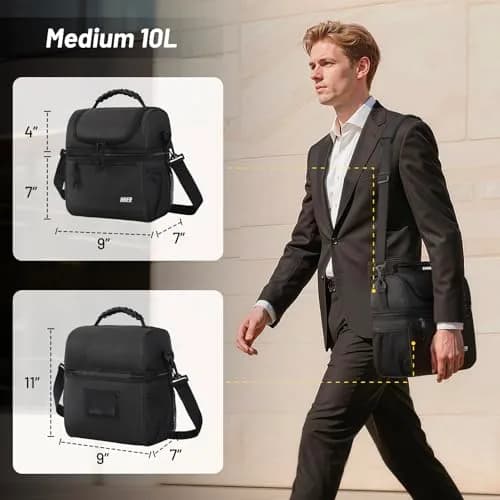 MIER Insulated Lunch Box Bag Dual Compartment Dark Grey | Keeps Hot & Cold Foods Separate thumbnail 2