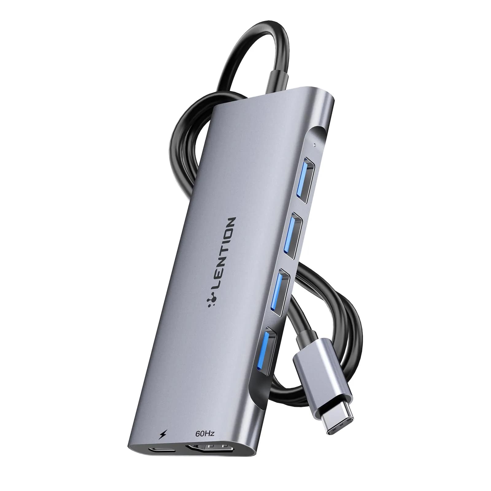 LENTION USB-C Multi-Port Hub with 4K HDMI, 100W PD & 4 USB 3.0 Ports | Compatible with MacBook & Surface (Rose Gold) — Space Gray / 6-in-1 3.3ft