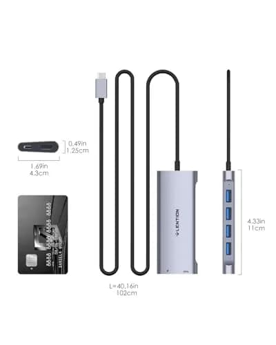 LENTION USB C Hub 4K HDMI 100W PD 4 USB 3.0 Ports | 3.3FT Long Cable, Space Gray thumbnail 5