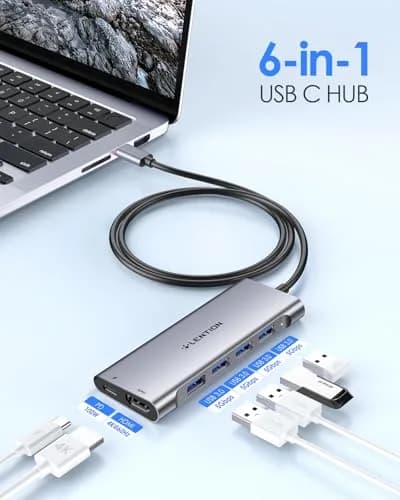 LENTION USB C Hub 4K HDMI 100W PD 4 USB 3.0 Ports | 3.3FT Long Cable, Space Gray thumbnail 2
