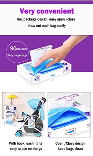 Dergik Disposable Diaper Bag for Baby, 180 Bags | Odor Control & Light Baby Powder Scent thumbnail 5