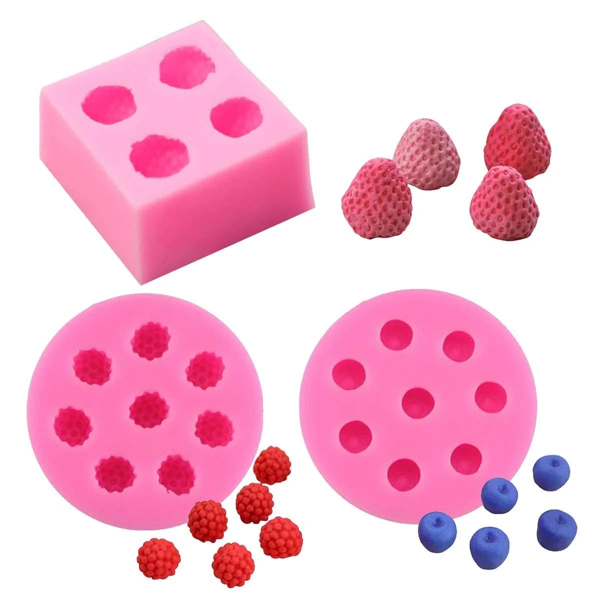 HiParty 3D Mini Silicone Fondant Molds Set | Realistic Berries for Cake & Cupcake Decor (2.3x3.1cm Strawberry) - main product image